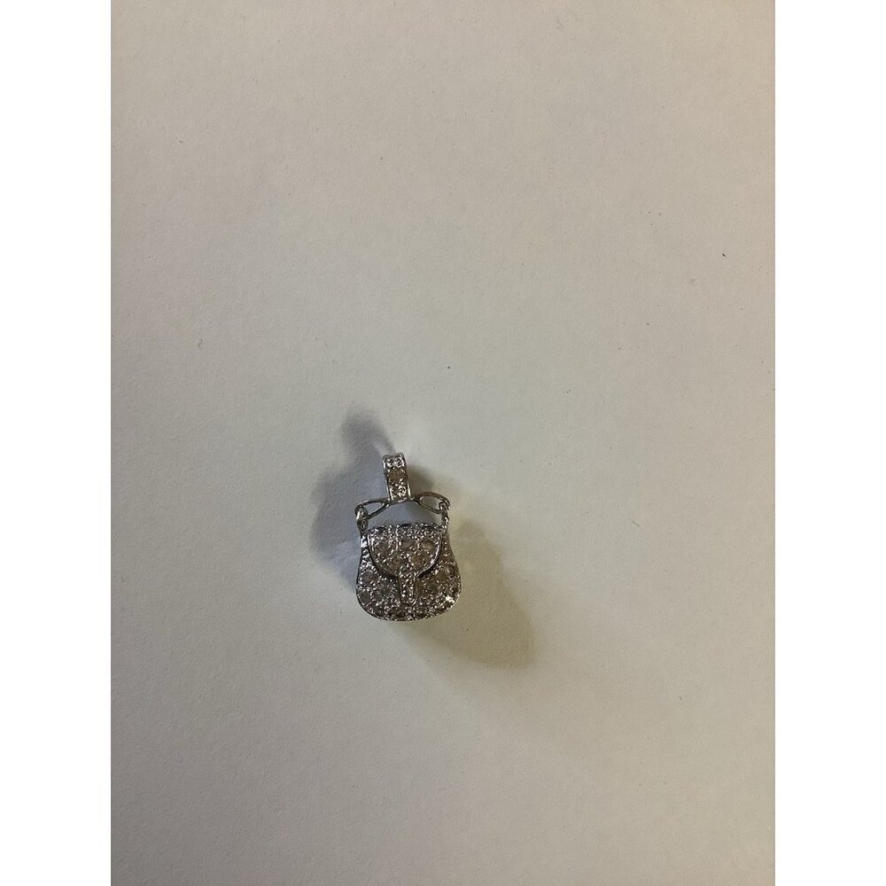 Sterling Silver 925 & Clear Cz Purse Handbag Charm Pendant Open And Close, 3.7G